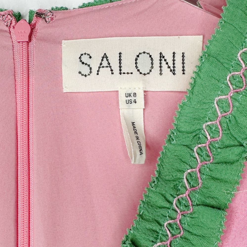 Saloni Lea Colorblock Crepe Maxi Dress Pink Green Size 4 US - Picture 5 of 13